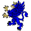 Forsyth Family Crest, a blue griffin with a gold crown.